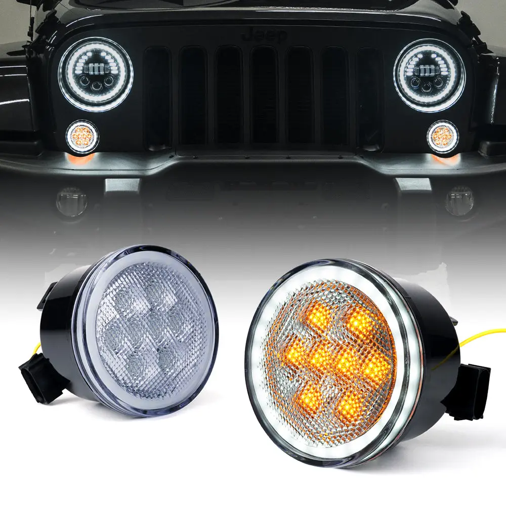 Led Turn Signal Lights With Halo Drl For 07-18 Jeep Wrangler Jk 2
