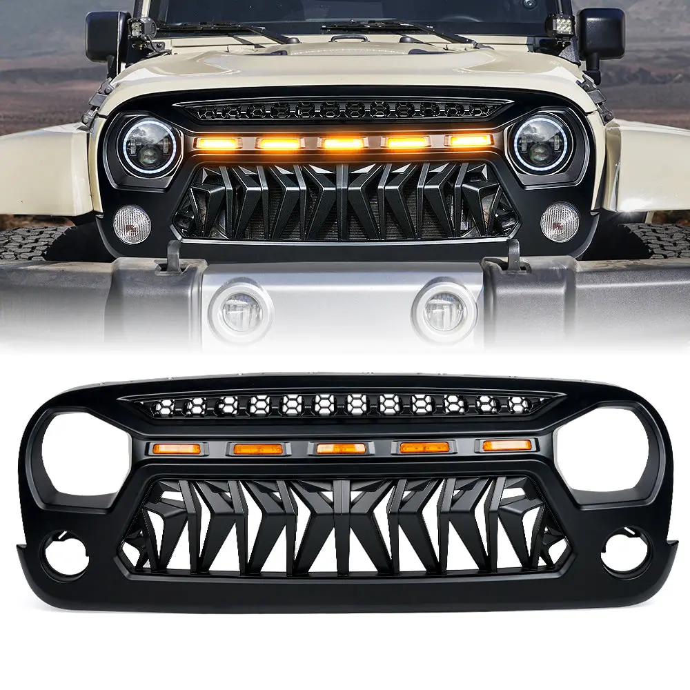 Xprite Venom Series Replacement Grille With Led Running Lights For Jeep Wrangler 2007-2018 Jk 1