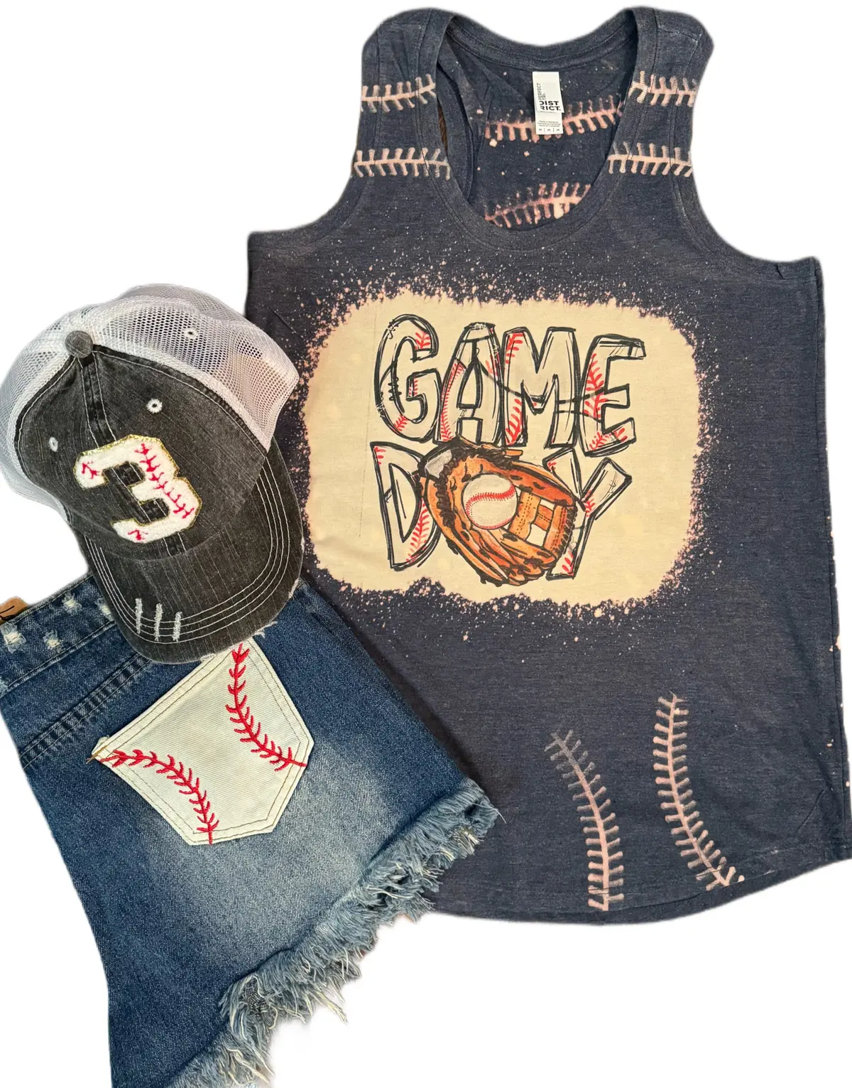 Baseball Game Day Bleached Lace Tank 1