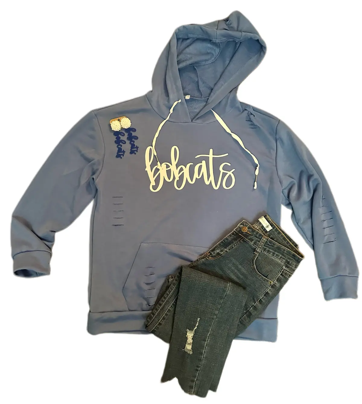Distressed Blue Bobcats Hoodie 1