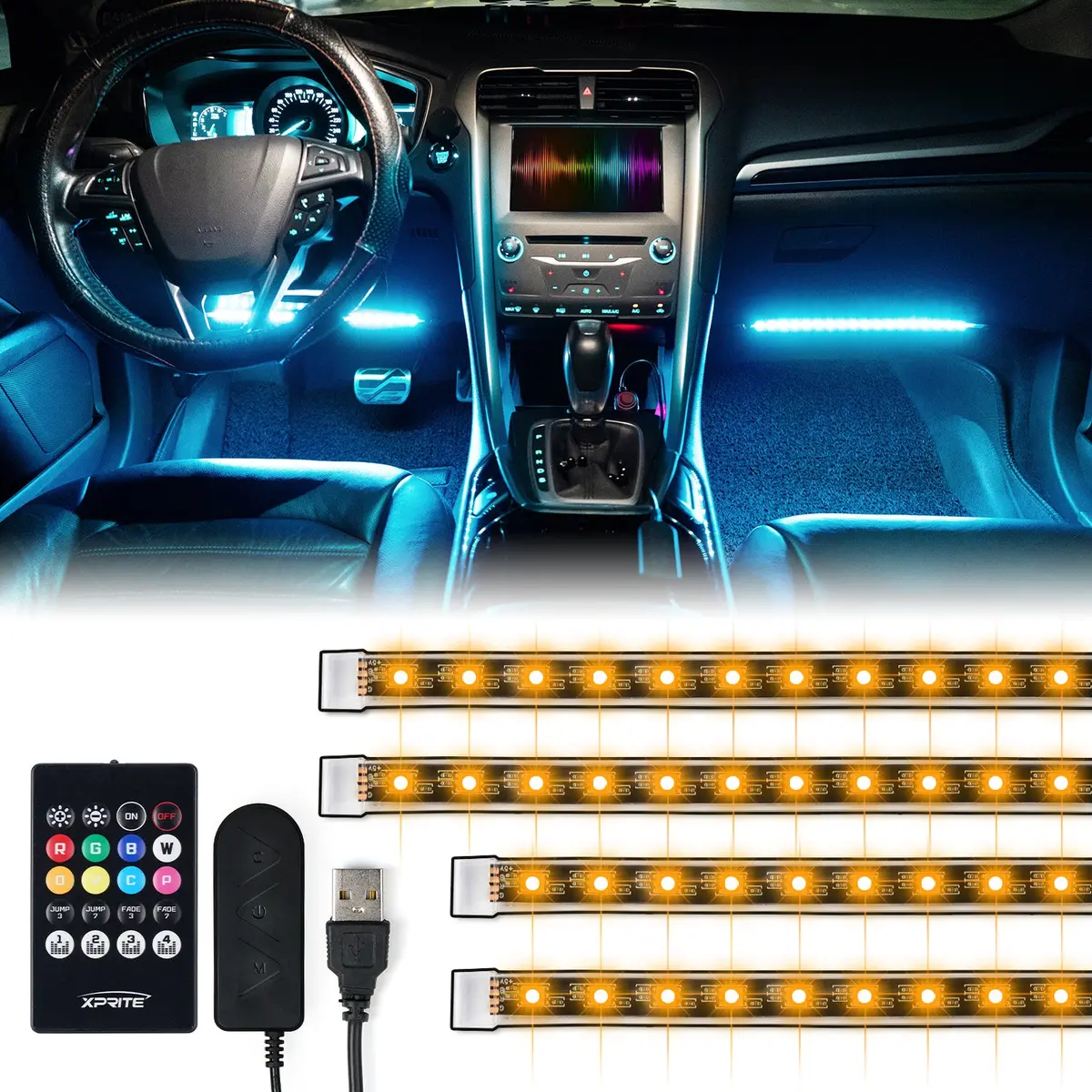 Rgb Led Interior Usb Car Light Set 4Pc | Celestial Series 1