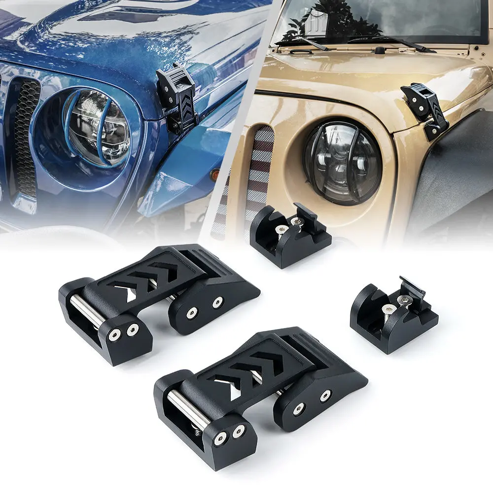 Xprite Black Aluminum Hood Latch Kit For 2007-2018 Jeep Wrangler Jk & 2018+ Jeep Wrangler Jl 1