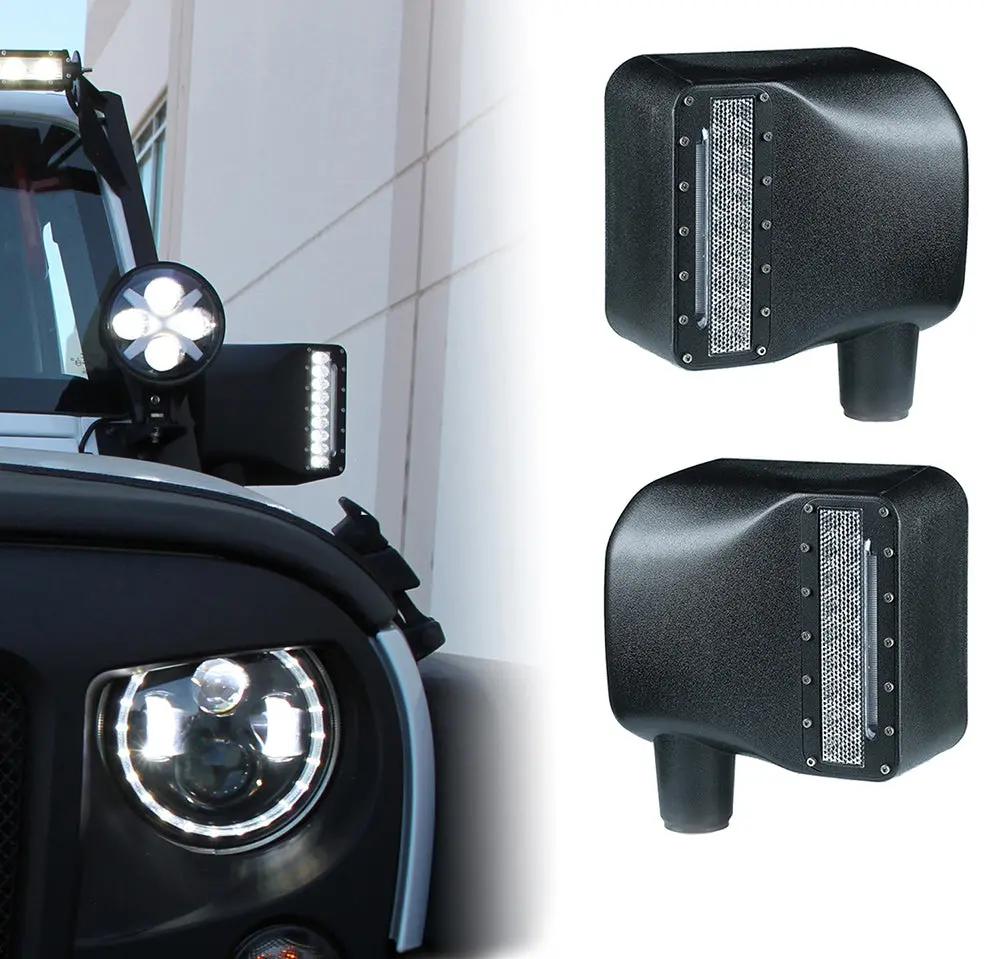 Jeep Wrangler Jk Side Mirror Housing With Led Spotlight 2