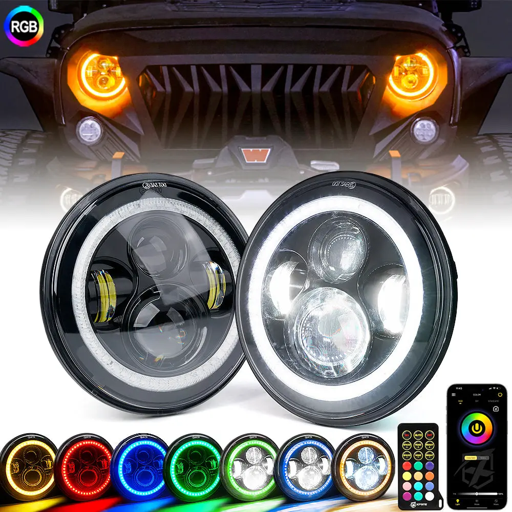 7" Led Rgb Halo Headlights For 2007-2018 Jeep Wrangler 1