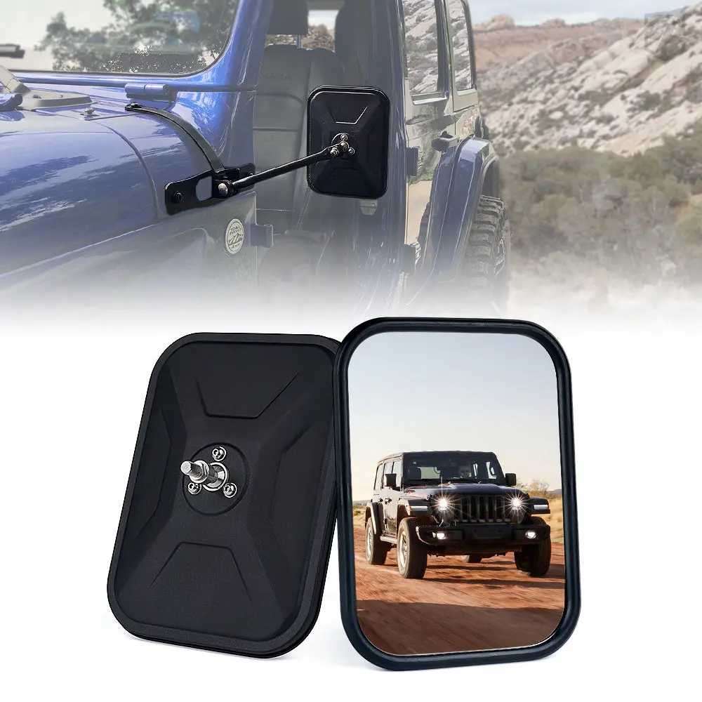 Black Aluminum Side Mirrors For Doorless 2018+ Jeep Wrangler Jl Jlu 1