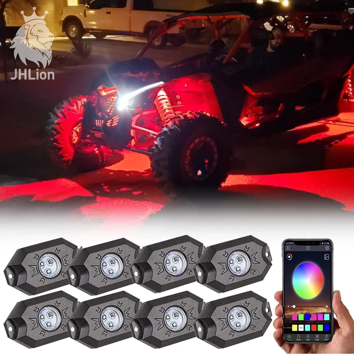 2Nd-Gen Rgb Led Rock Lights With Bluetooth Controller, Timing Function, Music Mode - 8 Pods Multicolor Neon Led Light Kit 1