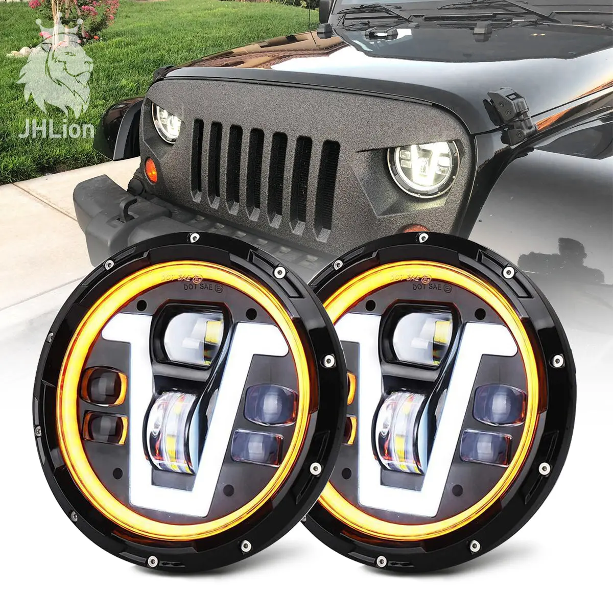 2X 7" Inch Round 40W Led Halo Angel Eyes Headlight For Jeep Wrangler Tj/Lj/Cj/Jk 1