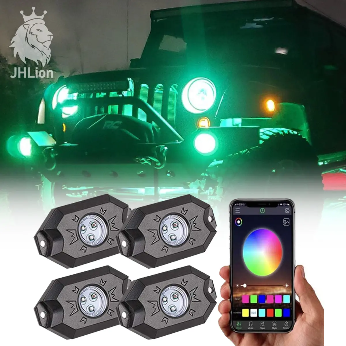 4Pcs Remote Control Rgb Led Rock Lights Pod Kit For Jeep Truck Utv Atv 1