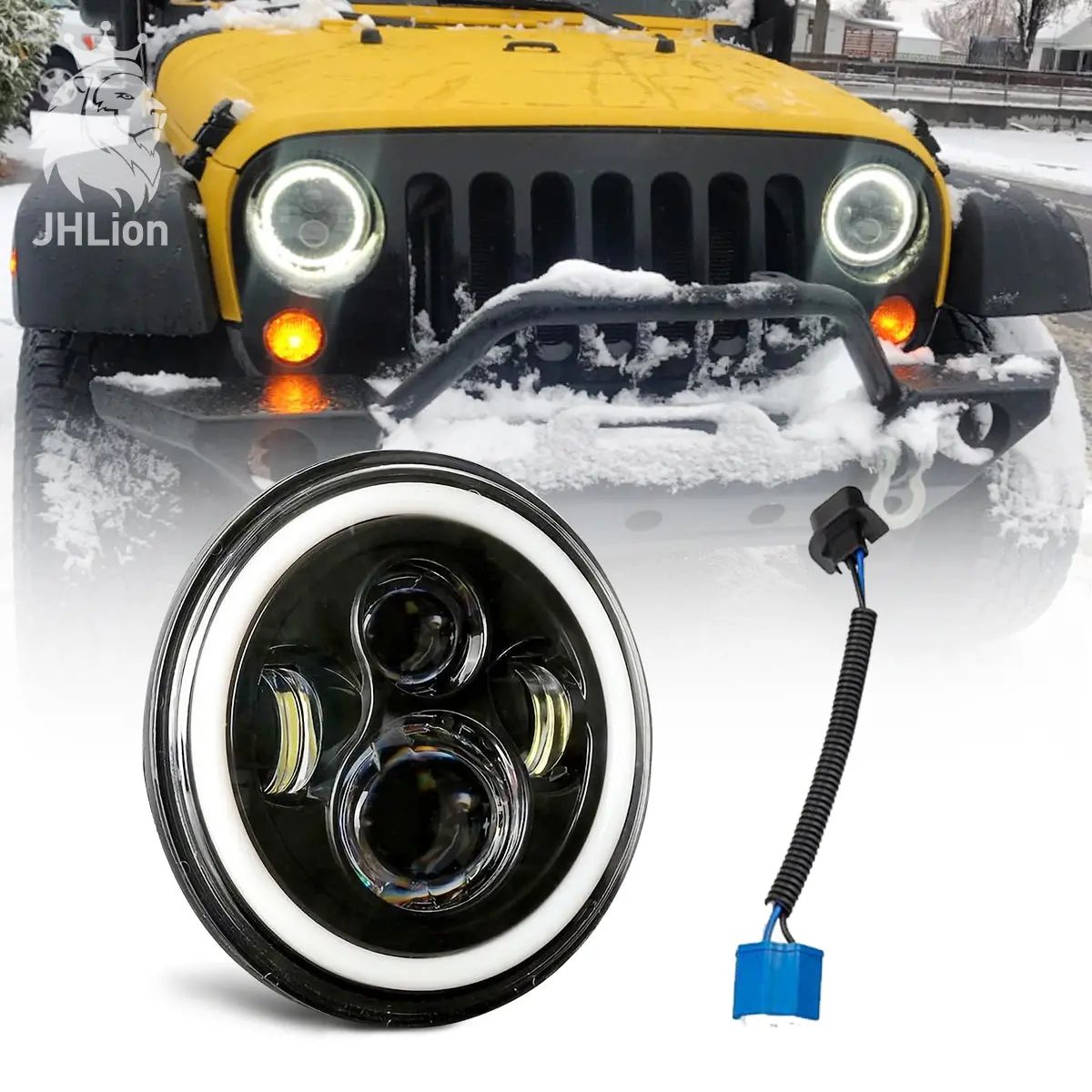7" Round Led Headlight  Halo Ring Angel Eyes For Jeep Wrangler Jk Tj Lj Cj 1