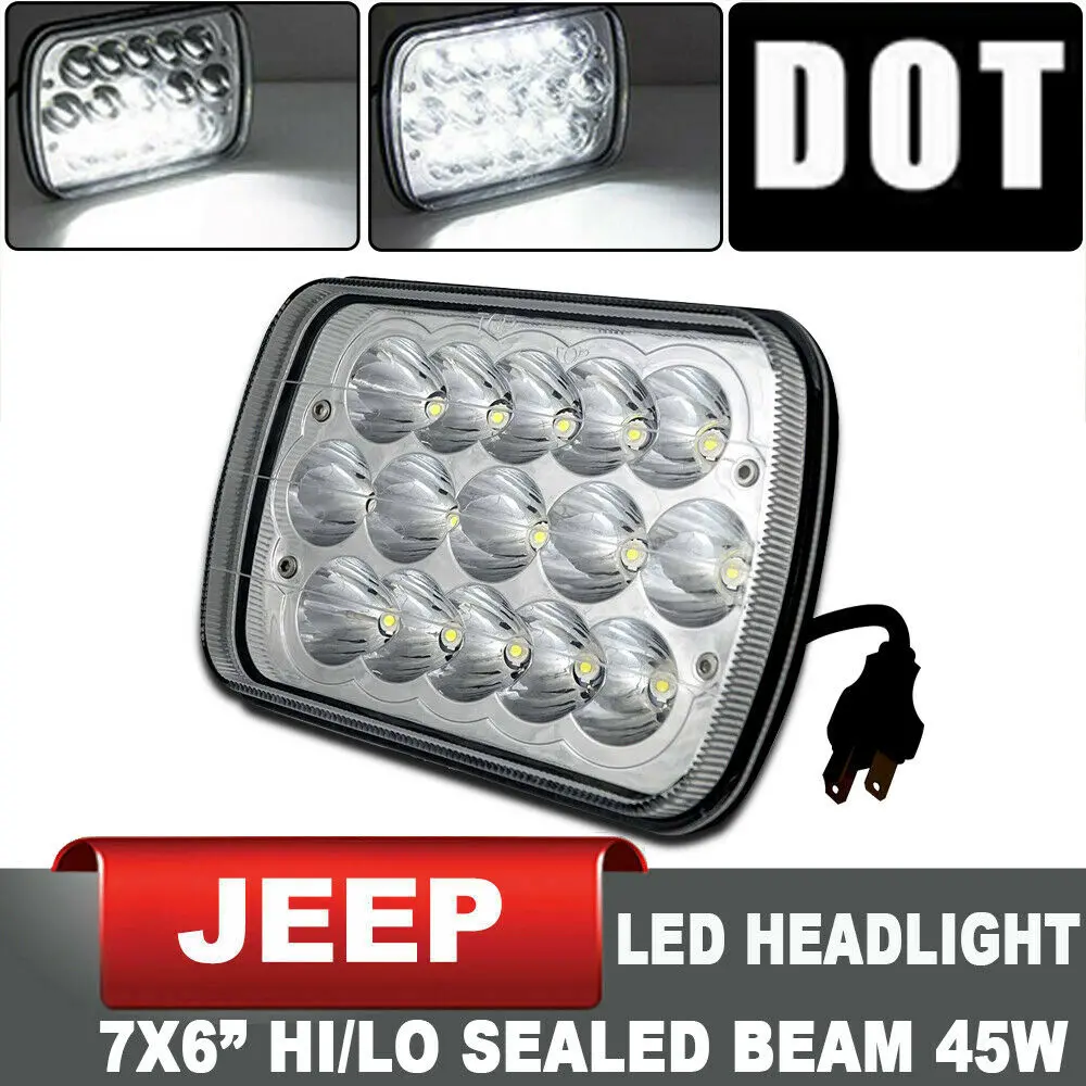 Black 5X7 7X6 Led Headlight For 1986-1995 Jeep Wrangler Yj 1984-2001 Cherokee Xj 1