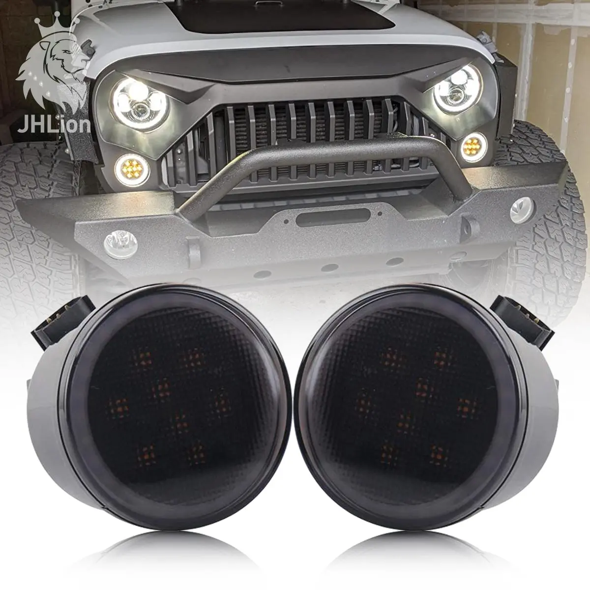 Jk Turn Signal Lights White Drl Amber Led Front Grill Signal Parking Light Smoke Lens 1