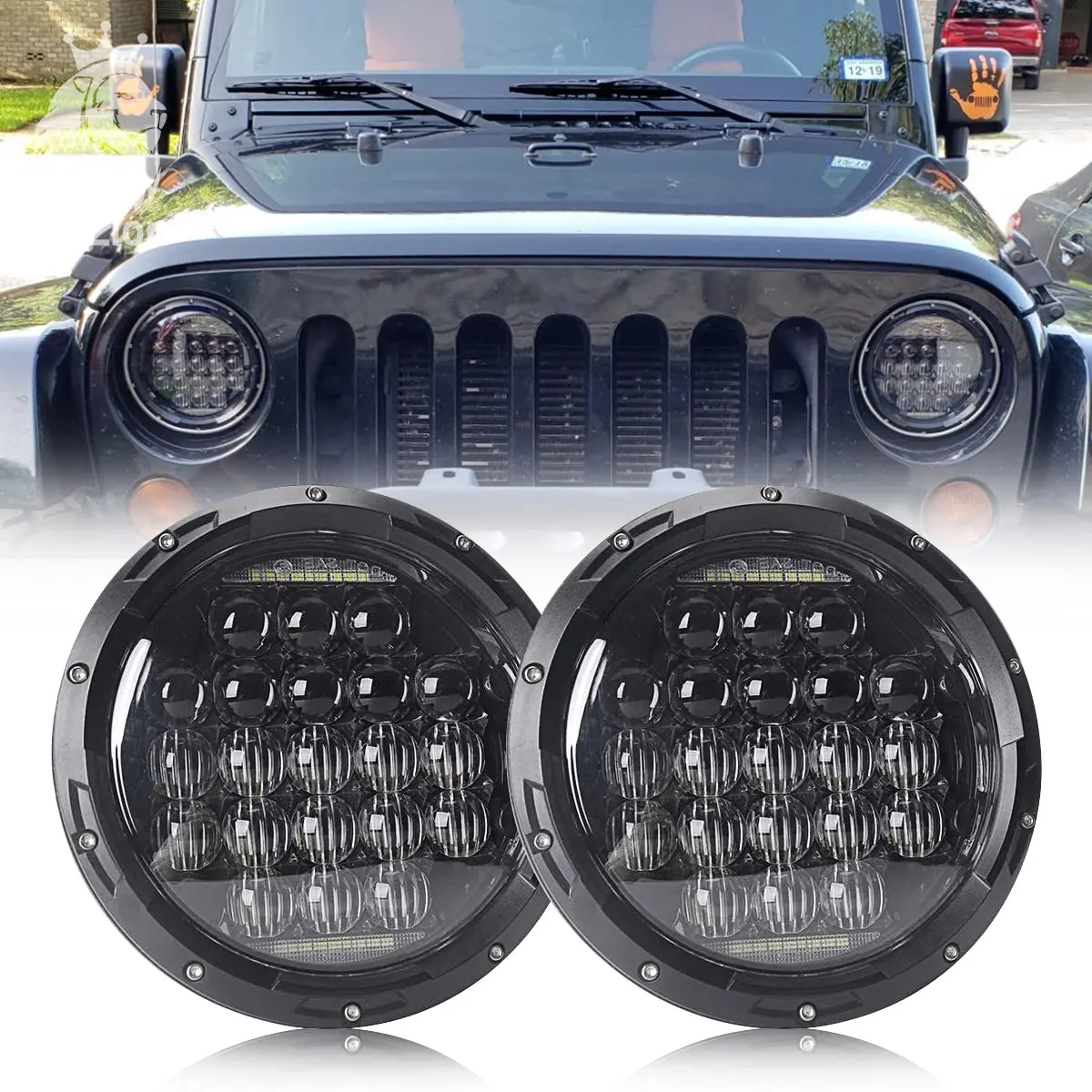 Led Headlight For Jeep Wrangler 7" 130W Round Led Headlamp With Daytime Running Light Drl High Low Beam For Jeep Wrangler Jk Tj Lj Motorcycle With H4 H13 Adapter,2Pcs 1