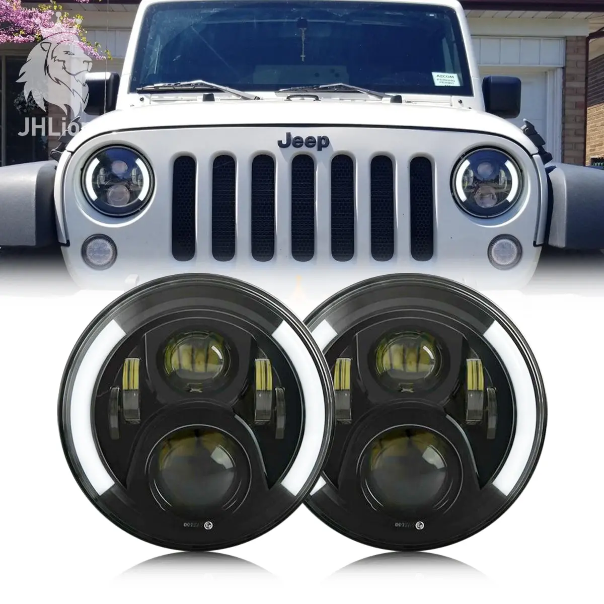Pair 7 Inch Cree Round Led Headlights Kit Halo Angle Eyes For Jeep Wrangler Jk 1