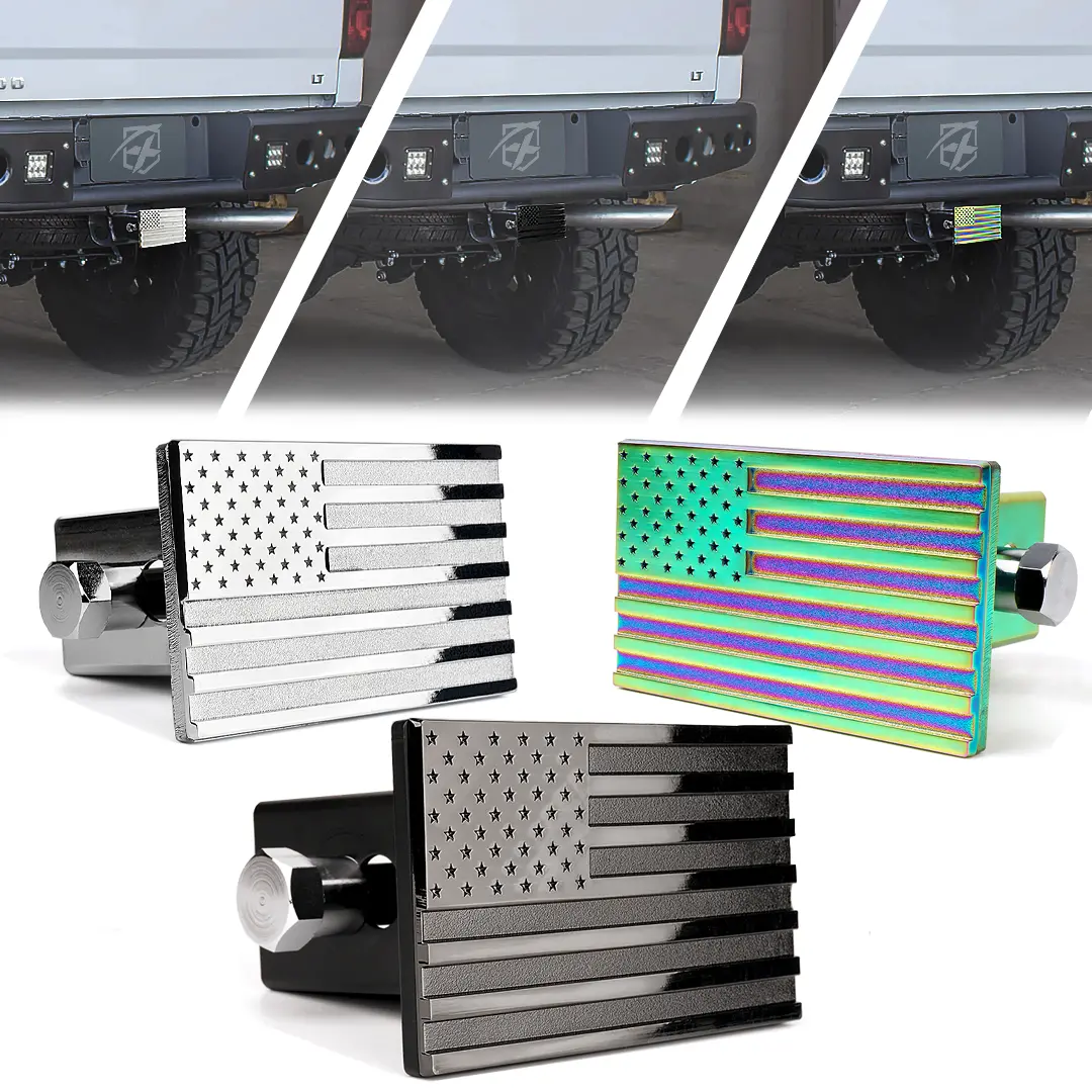 Xprite Aluminum Trailer Hitch Cover With U.S. American Flag For 2" Receivers 1