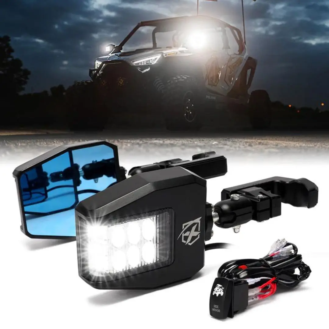 Utv Side View Mirrors With Led Spotlights & C-Clamp Brackets 1
