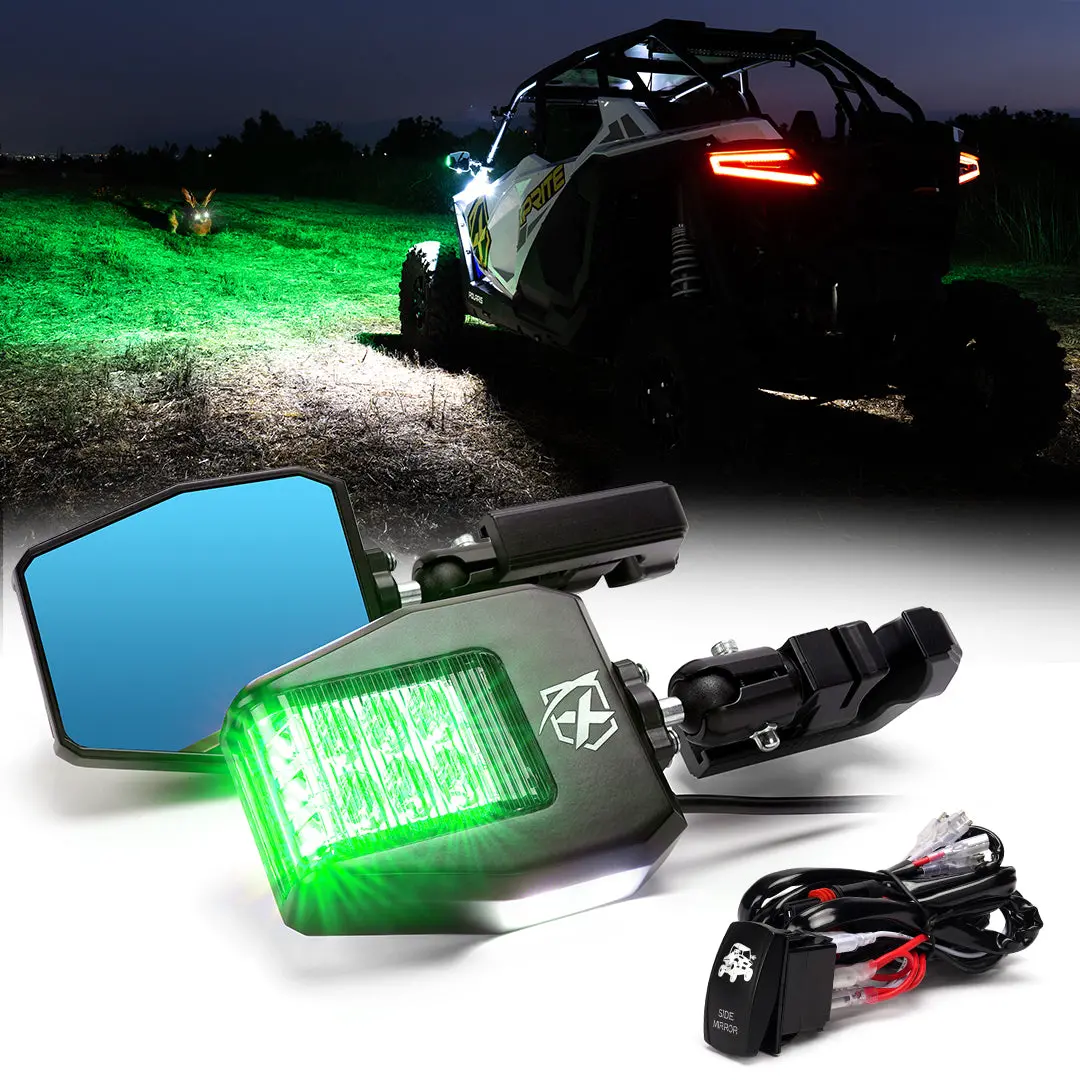 Green Hunting Side Mirror Lights For 1.75" - 2" Roll Cage Bar 1