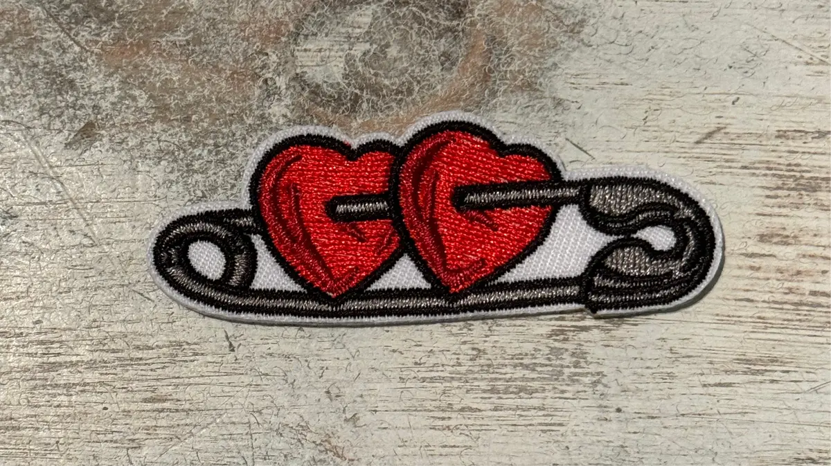 Safety Pin Hearts Iron On Patch 1