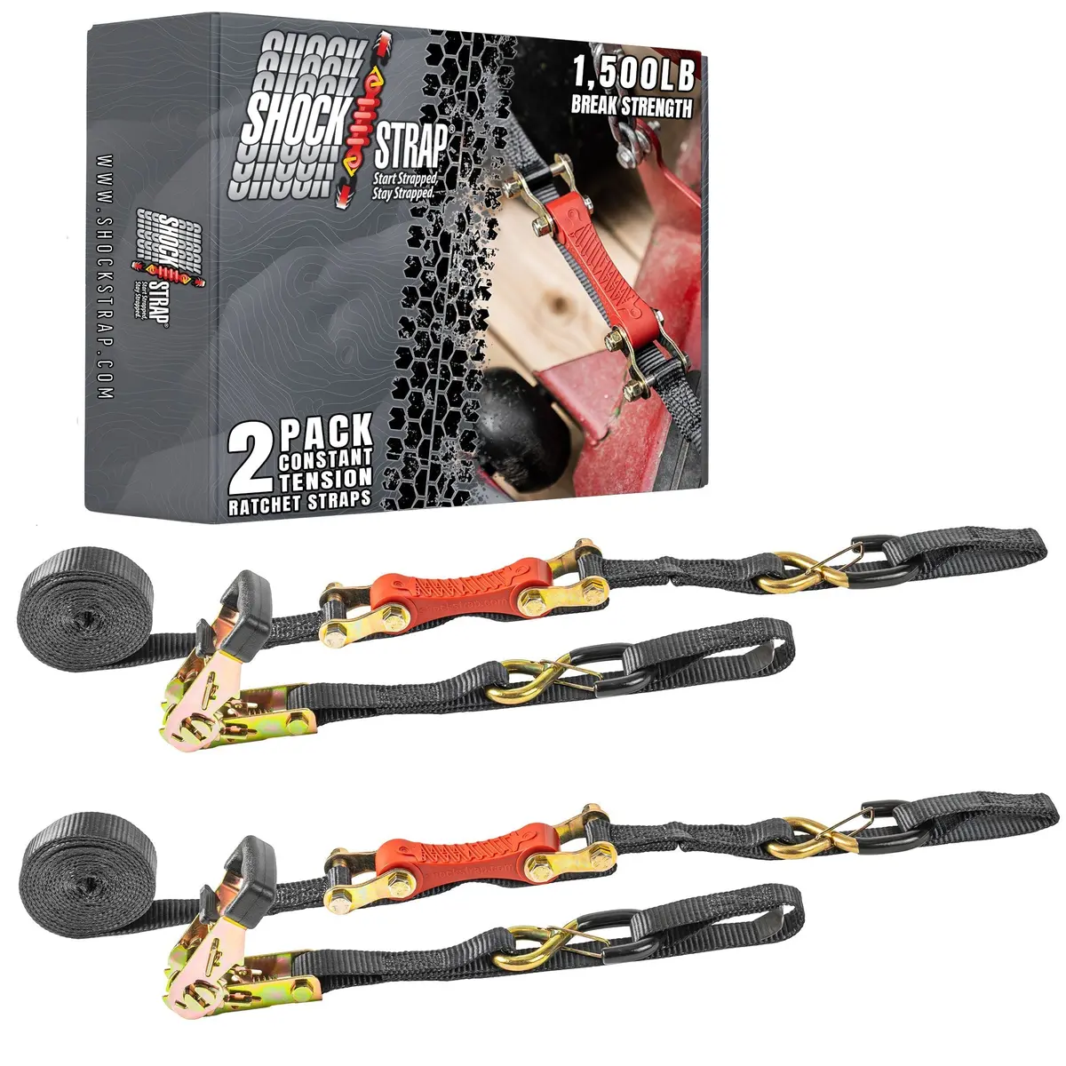 10Ft X 1In Shockstrap® Constant Tension Ratchet Strap, Premium Polyester Webbing, 1,500Lb Break Strength, 500Lb Working Load Limit 1