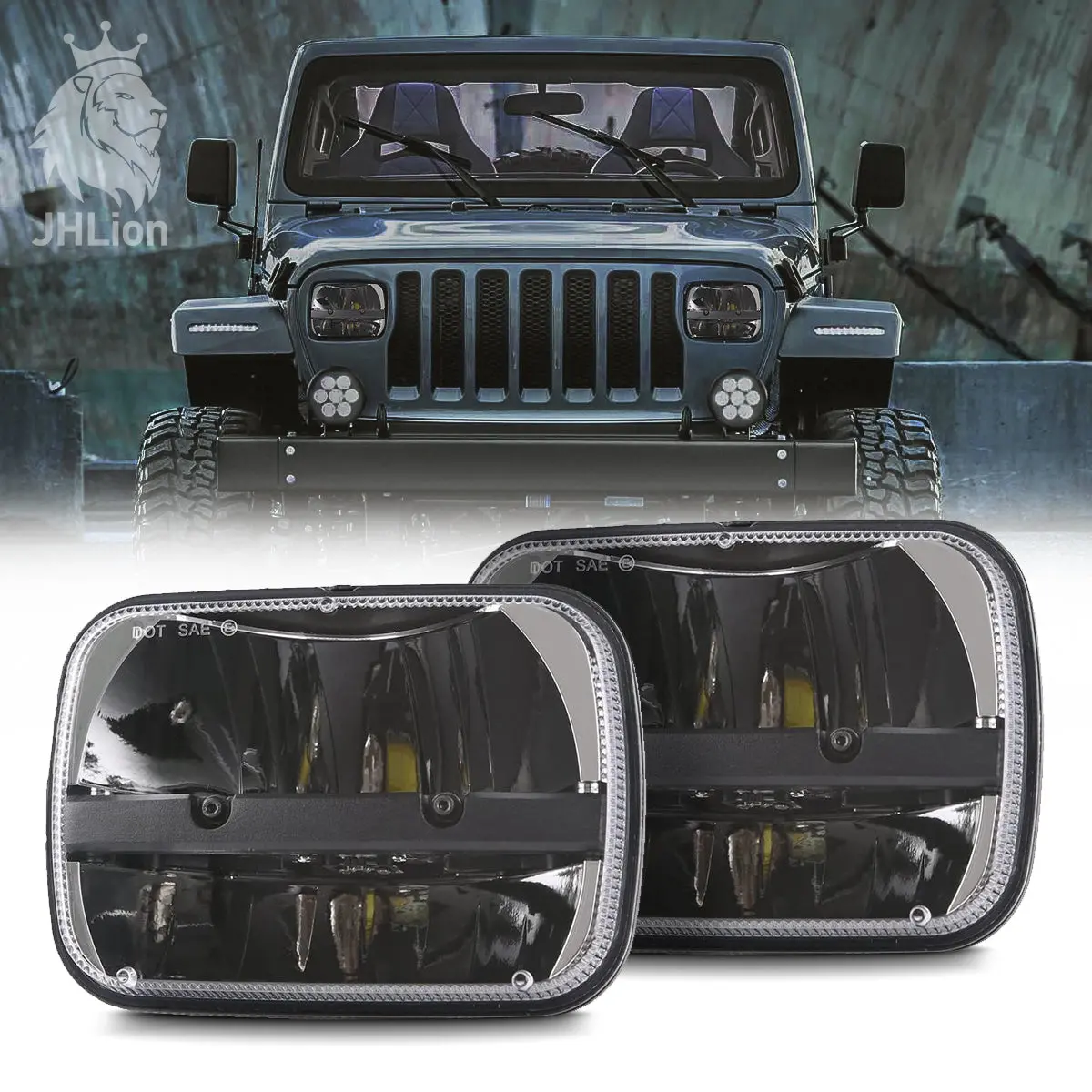 1 Pair 105W Rectangular 5X7/ 6X7 Inch Led Headlight High Low Beam Headlamp For Jeep Wrangler Yj Cherokee Xj Replacement H6054 H5054 H6054ll 69822 6052 6053 (2 Pcs) 1