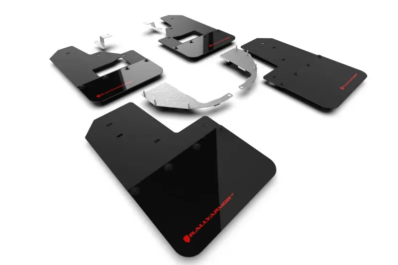 Rally Armor Mud Flaps For 2021+ Ford Bronco With Factory Running Boards And Steel Rear Bumper Black Flap Red Logo | Mf85-Rb-St-Rd 1