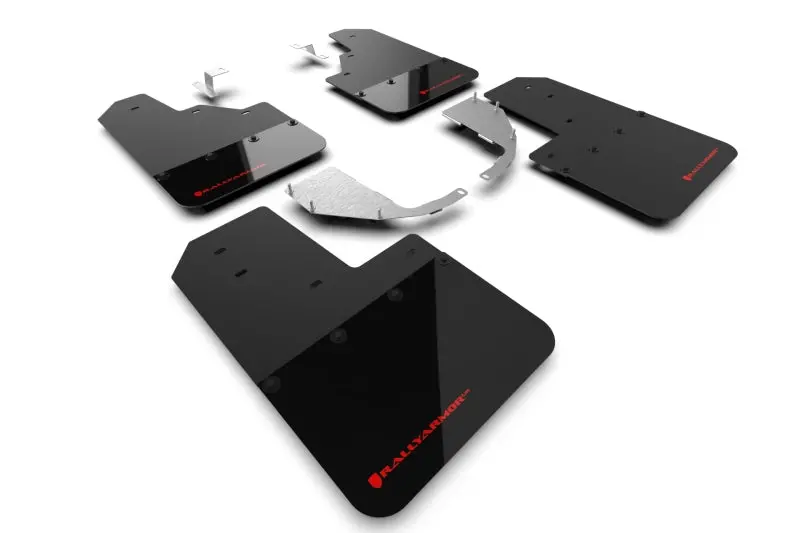Rally Armor Mud Flaps For 2021+ Ford Bronco W Steel Rear Bumper, No Rock Rails & No Running Boards Black Flap Red Logo | Mf85-No-St-Rd 1