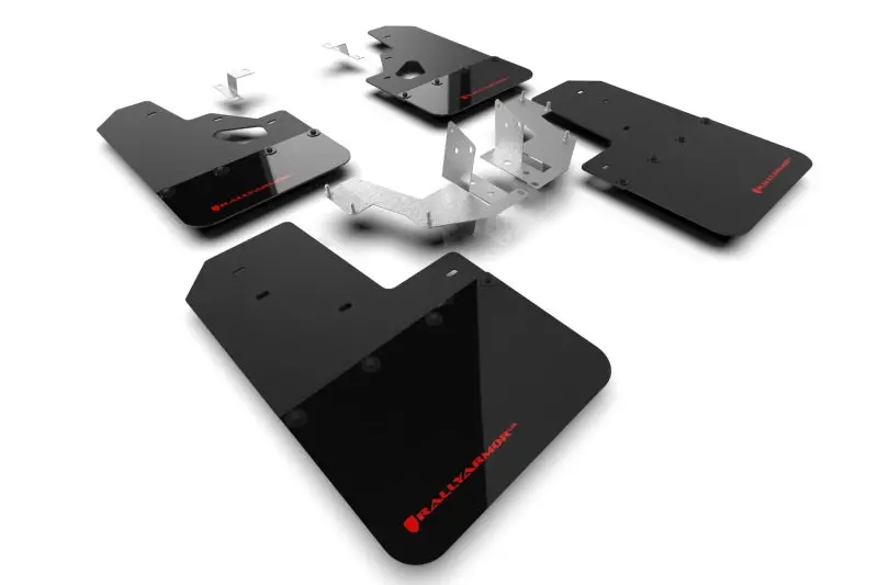 Rally Armor Mud Flaps For 2021+ Ford Bronco W Oem Rock Rails & Plastic Rear Bumper Black Flap Red Logo | Mf85-Rr-Pl-Rd 1