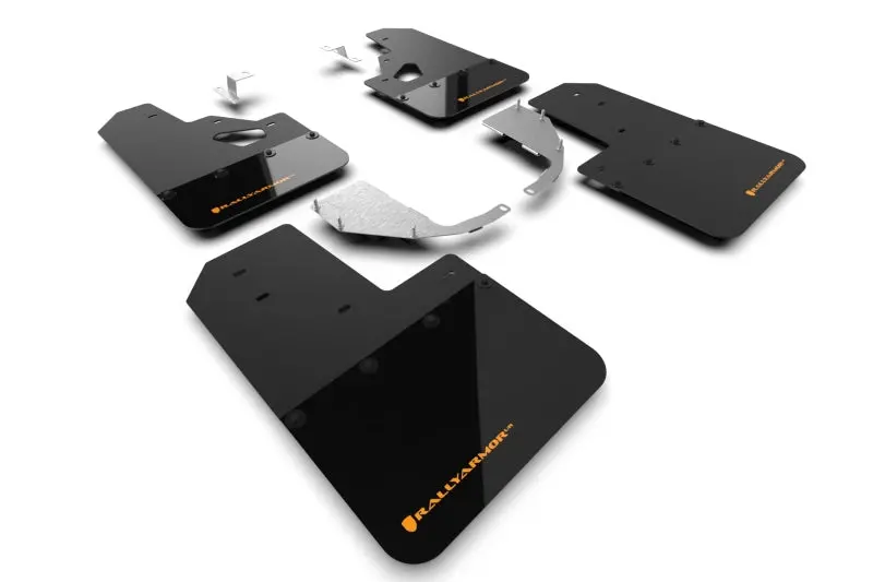 Rally Armor Mud Flaps For 2021+ Ford Bronco With Factory Rock Rails And Steel Rear Bumper Black Flap W Orange Logo | Mf85-Rr-St-Cor 1