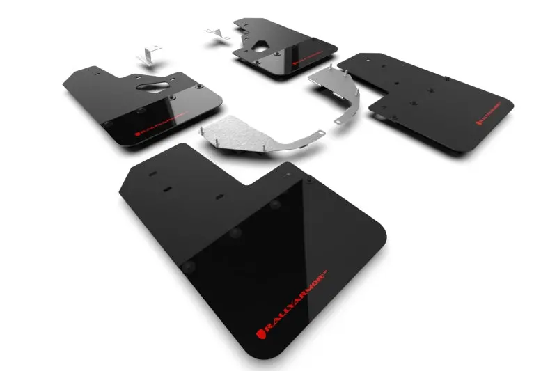 Rally Armor Mud Flaps For 2021+ Ford Bronco With Factory Rock Rails And Steel Rear Bumper - Black Flap W Red Logo | Mf85-Rr-St-Rd 1