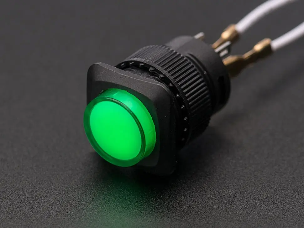 16Mm Illuminated Pushbutton - Green Latching On/Off Switch 1