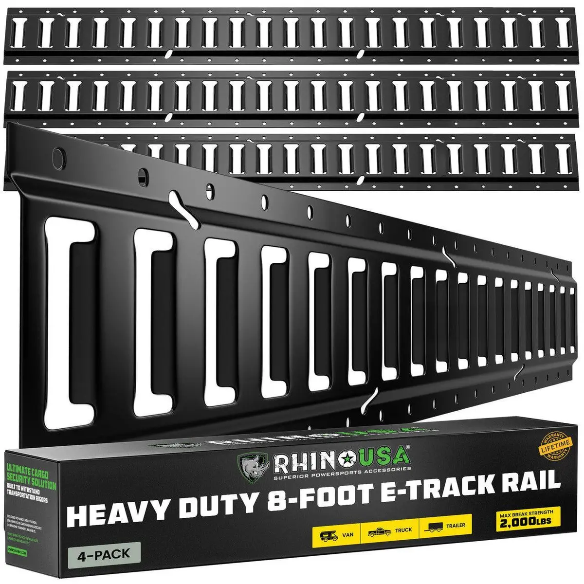 Rhino Usa 8Ft E-Track Tie-Down Rails, Black (4 Pack) | Td-Etrail8-4Pk-Blk 1