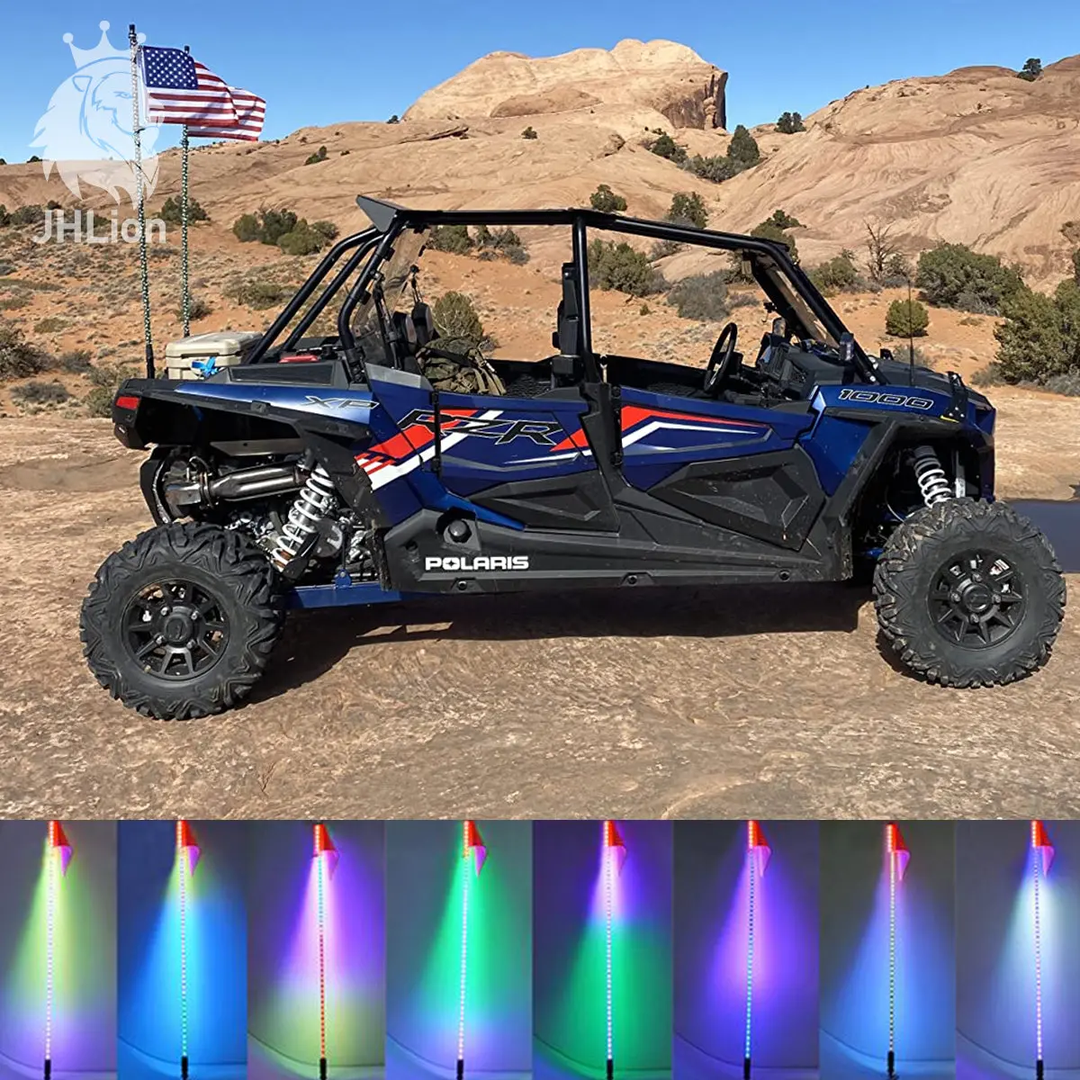6Ft Lighted Spiral Led Whip Antenna W/Flag & Remote For Atv Polaris Rzr Utv 1