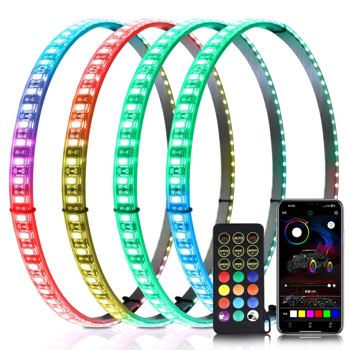 4Pcs 17Inch Rgb Led Wheel Ring Lights With App & Remote Control 1