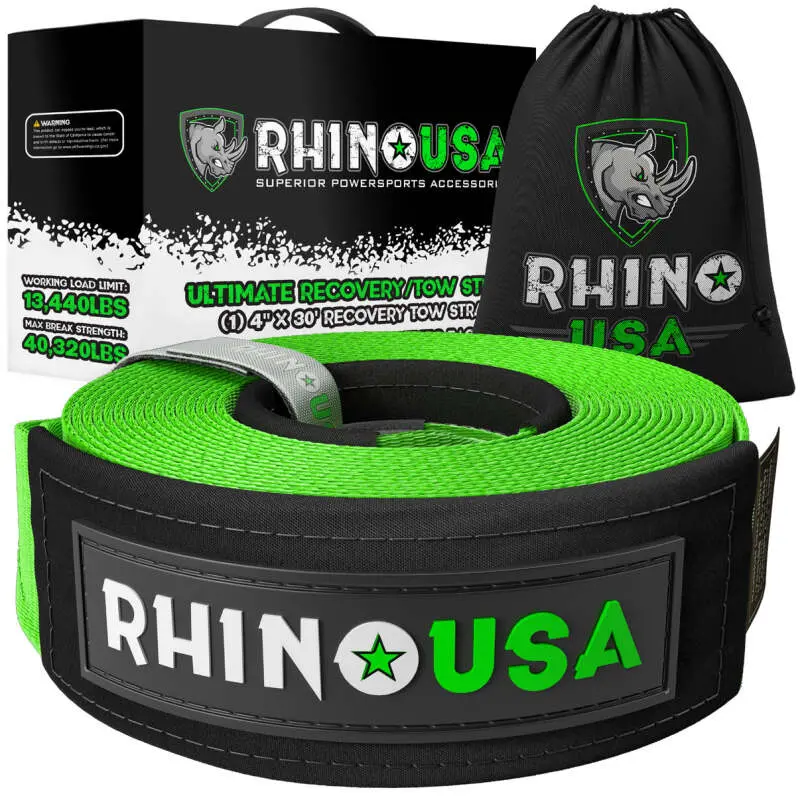 Rhino Usa Recovery Tow Strap 4Inx30ft (Green) | Rg-Ts4x30-Grn 1