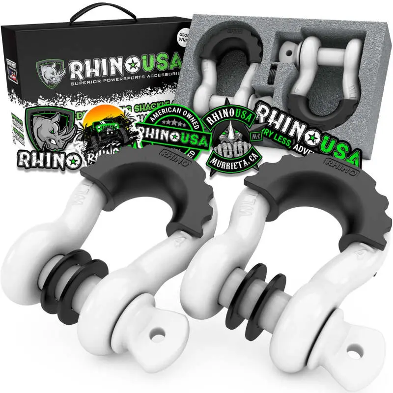Rhino Usa 3/4In D-Ring Shackle Set (2-Pack)(White) | Rno-Wht-Shackles 1