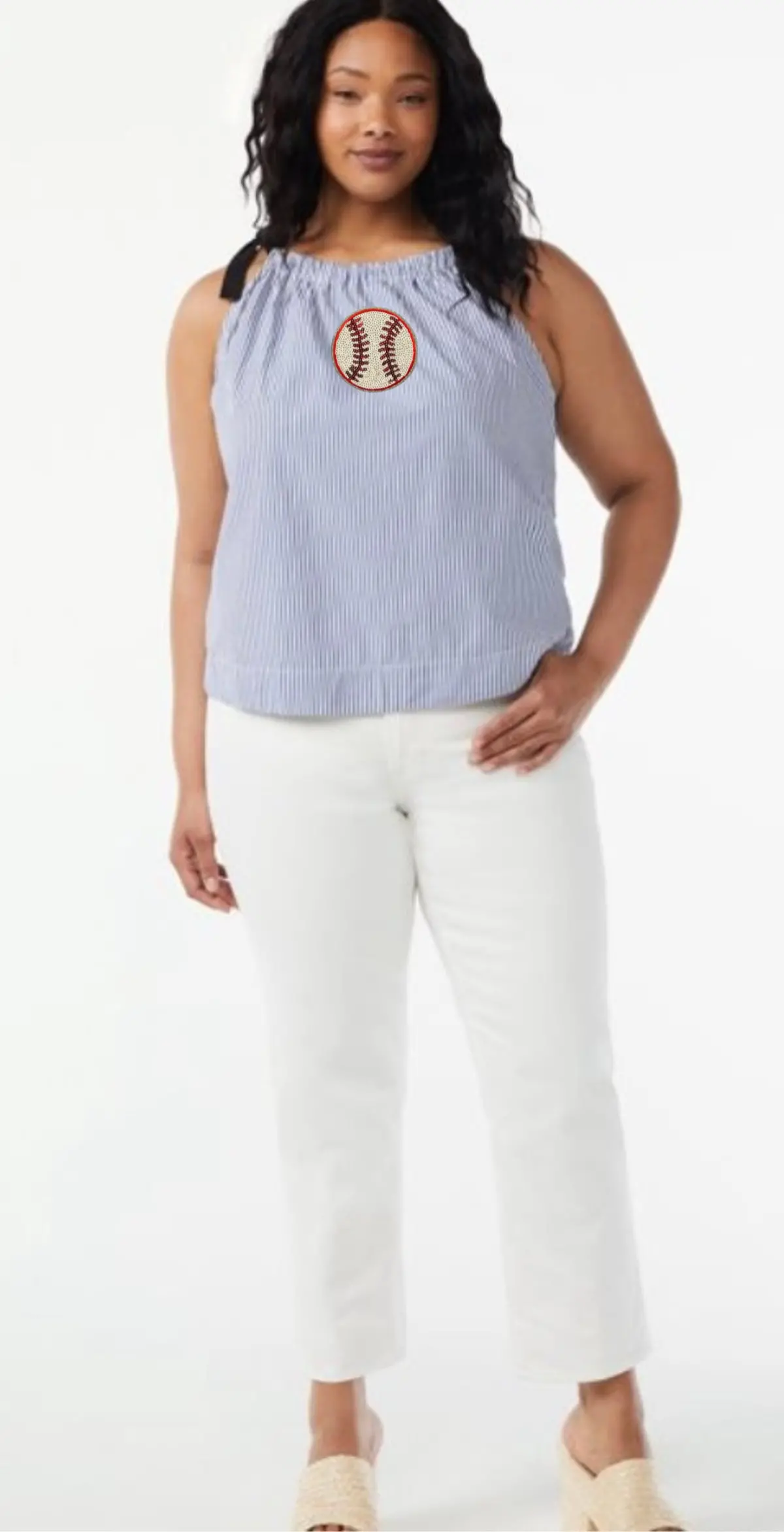 Sequined Baseball Halter Tie Tank Top 1