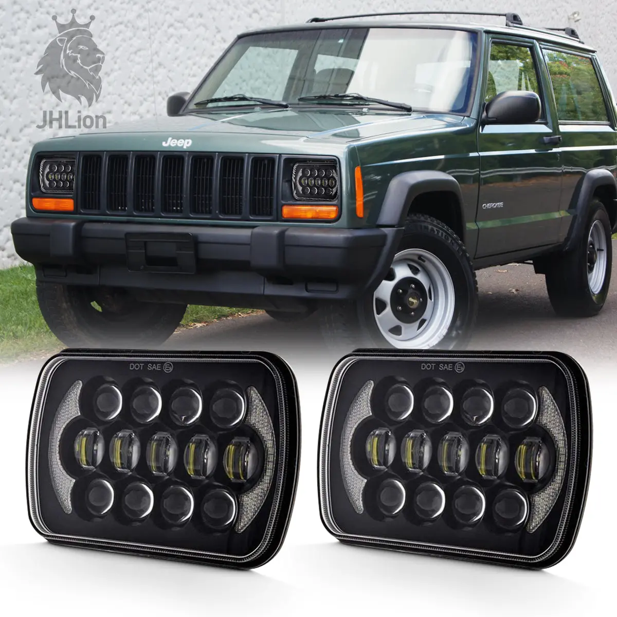 (Pair) 5''X7'' 6''X7'' High Low Beam Led Headlights Compatible With Jeep Wrangler Yj Cherokee Xj H6054 H5054 H6054ll 69822 6052 6053 With Angel Eyes Drl (Black 105W Osram Chips) 1