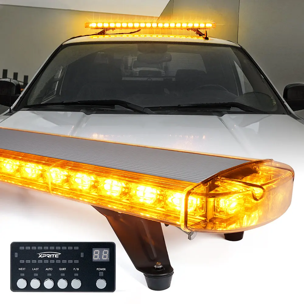 48" Led Rooftop Strobe Light Bar With Mounting Brackets | Amber Crane Series 1