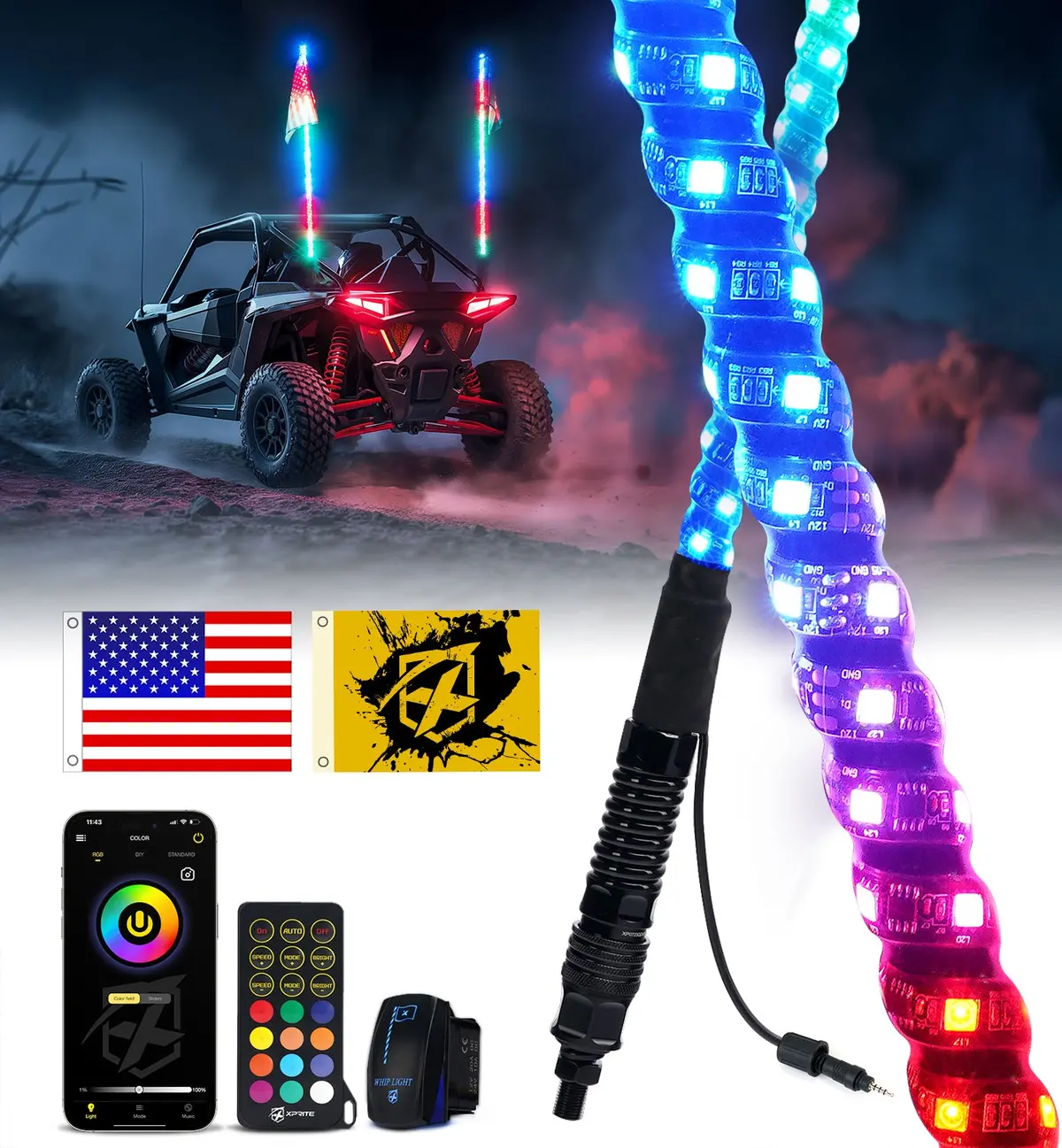 Rgb + Pure White Whip Lights With Spring Base 1