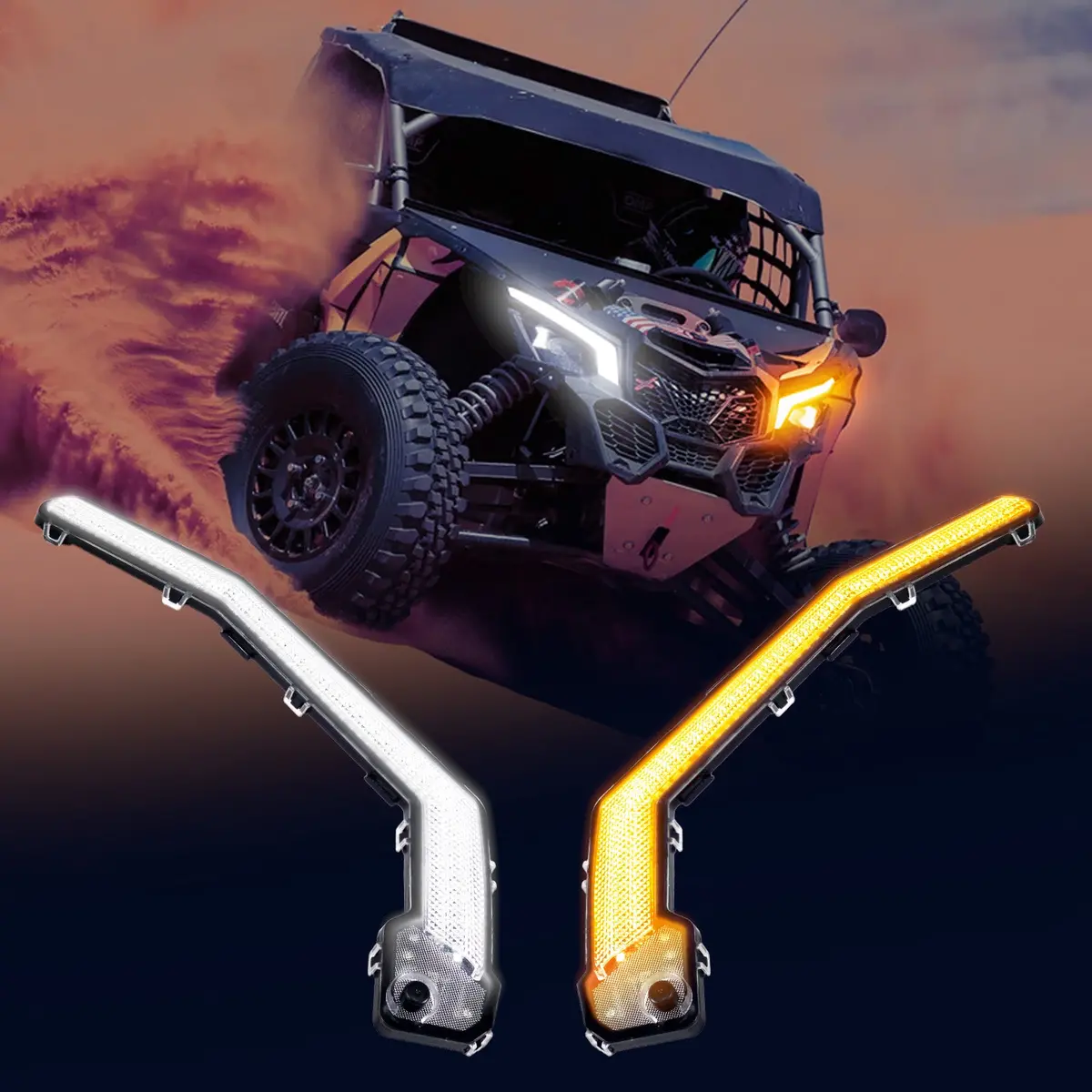 X3 Front Signature Accent Fang Lights Compatible With Can Am Maverick X3 Xds Xrs Max Turbo R 2017 2018 2019 2020 2021 2022 2023 | Led White Drl & Amber Turn Signal 1
