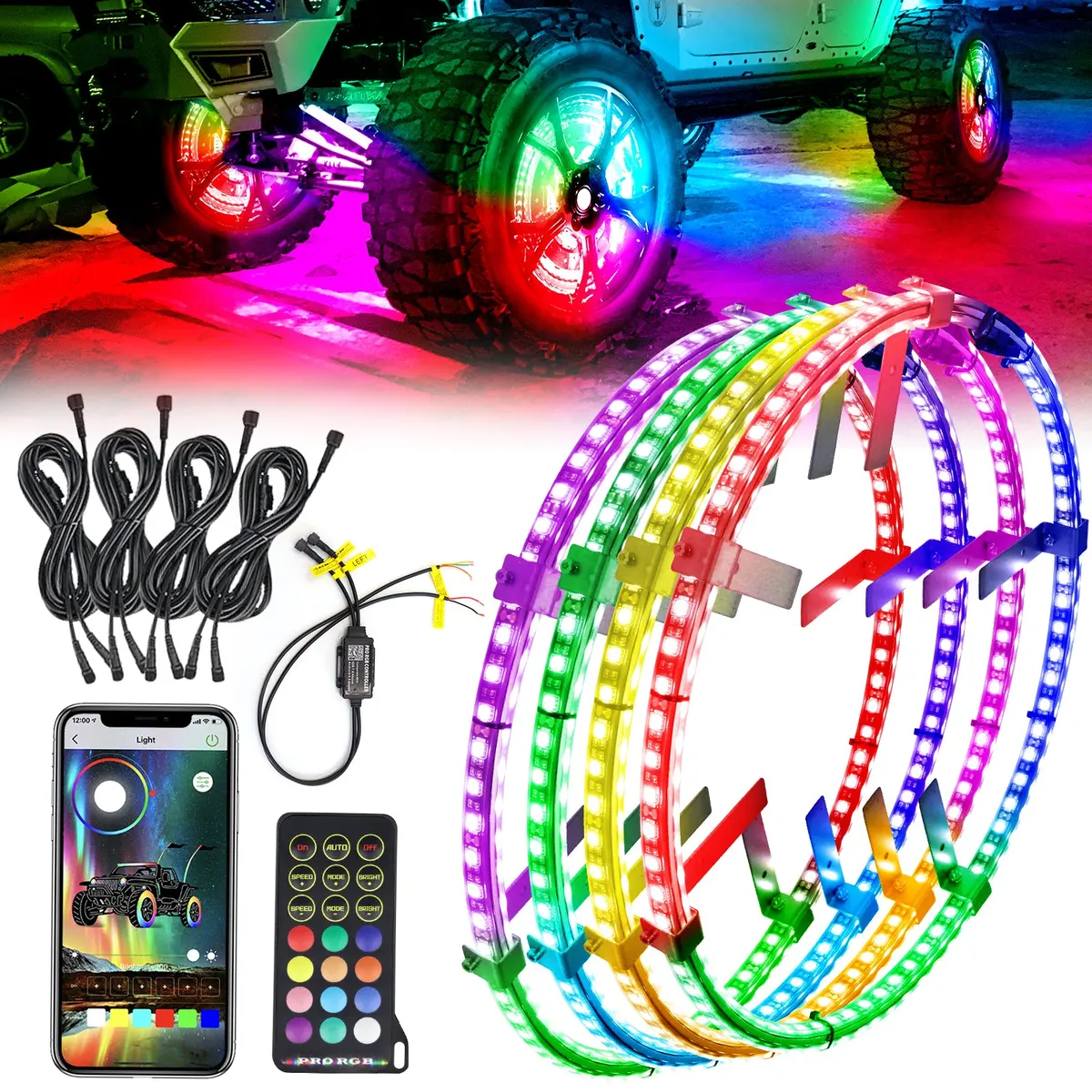 Double Sided Rgb Led Wheel Ring Lights For Trucks Pickups Cars Offroad | 178+Diy Dynamic Modes 1