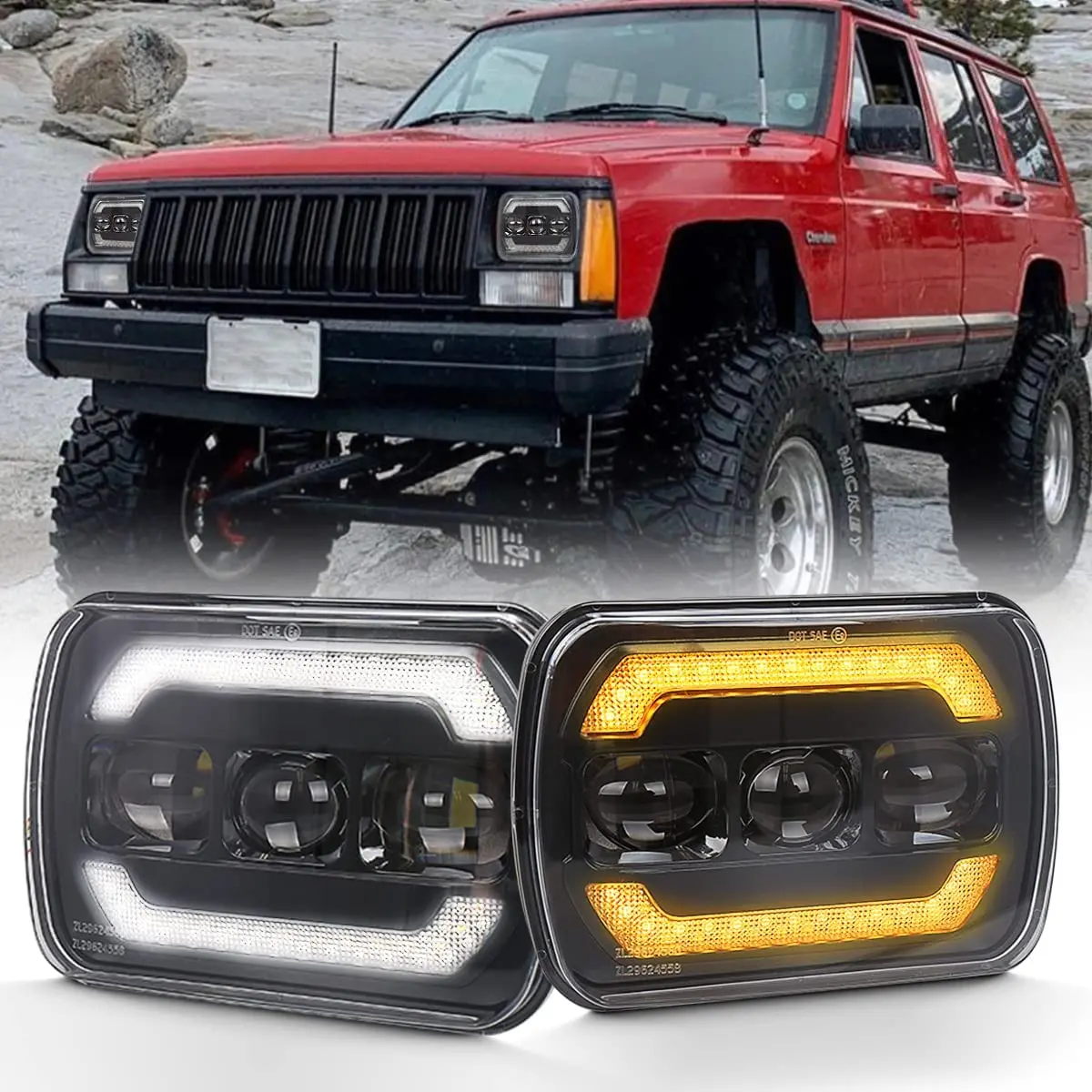 5X7 Led Headlights,7X6 Led Headlights, Dot Approved Jeep Cherokee Xj Wrangler Yj Gmc Toyota, Turn Signal Drl Hi/Low Seal Beam Replace H6054 H5054 Headlight 2Pcs (Black) 1