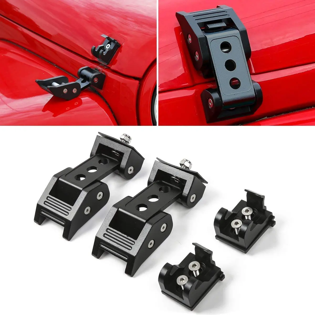 Black Stainless Steel Latch Locking Hood Catch Kit For 2007-2018 Jeep Wrangler 1