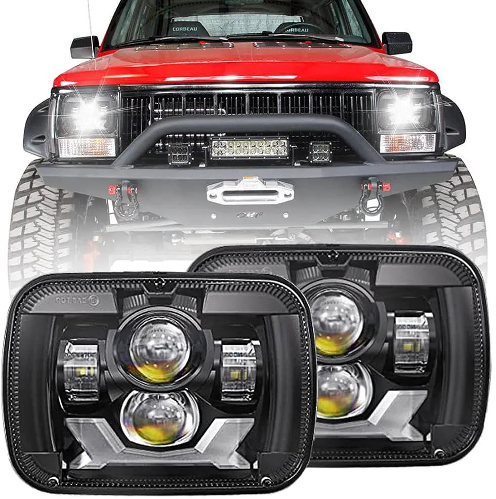 5X7 Led Headlight，7X6 Led Headlight，180W Dot Approved 600% Brighter Anti-Glare W/ Drl Amber Turn Signal Hi/Low Sealed Beam Compatible With Jeep Cherokee Xj Wrangler Yj Gmc Comanche Mj 1