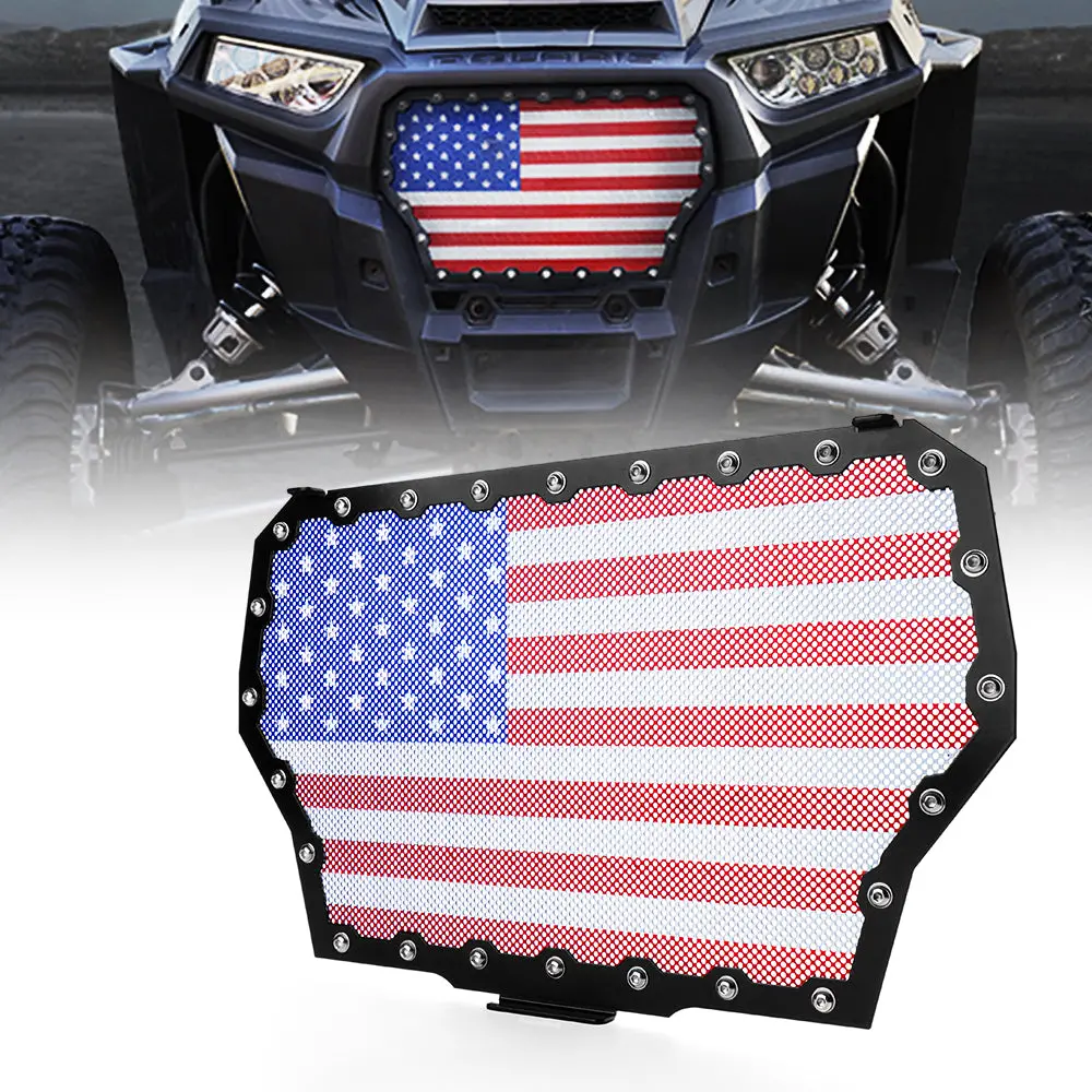 Black Steel Grille With U.S. Flag Mesh For 2014-2018 Polaris Rzr Xp4 1000 1