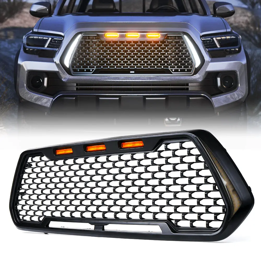 Grille With Amber Led Running Lights For 2016+ Toyota Tacoma | Horizon Series 1