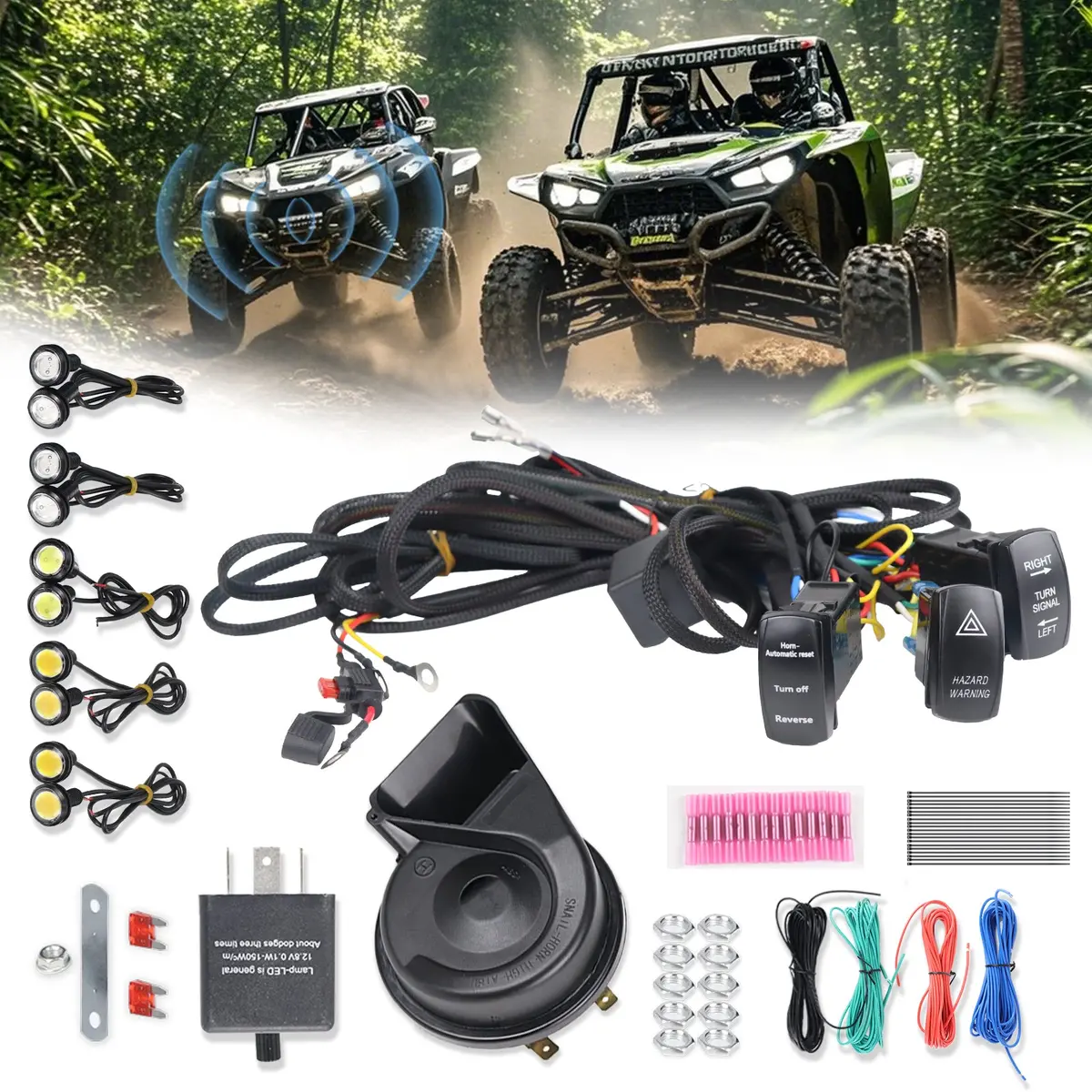 Utv Atv Street Legal Turn Signal Kit With Horn Pre-Wired Plug And Play Compatible Polaris Rzr Ranger Can-Am Maverick X3 1