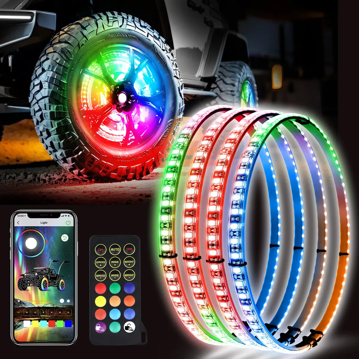 Single Row Rgb Led Wheel Ring Lights For Trucks Pickups Cars Offroad | 178+Diy Dynamic Modes W/Turn Signal Braking And Reverse Function 1