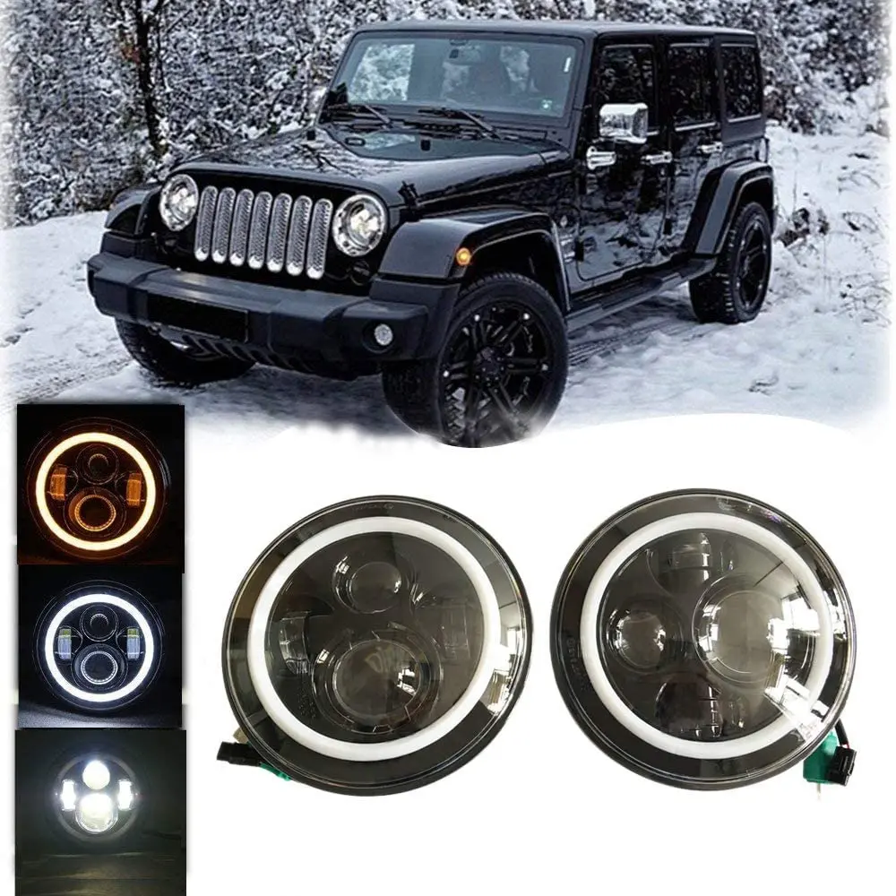 7 Inch Round Led Headlights Halo Angel Eyes 97 To 2018 For Jeep Wrangler Jk Jku 1