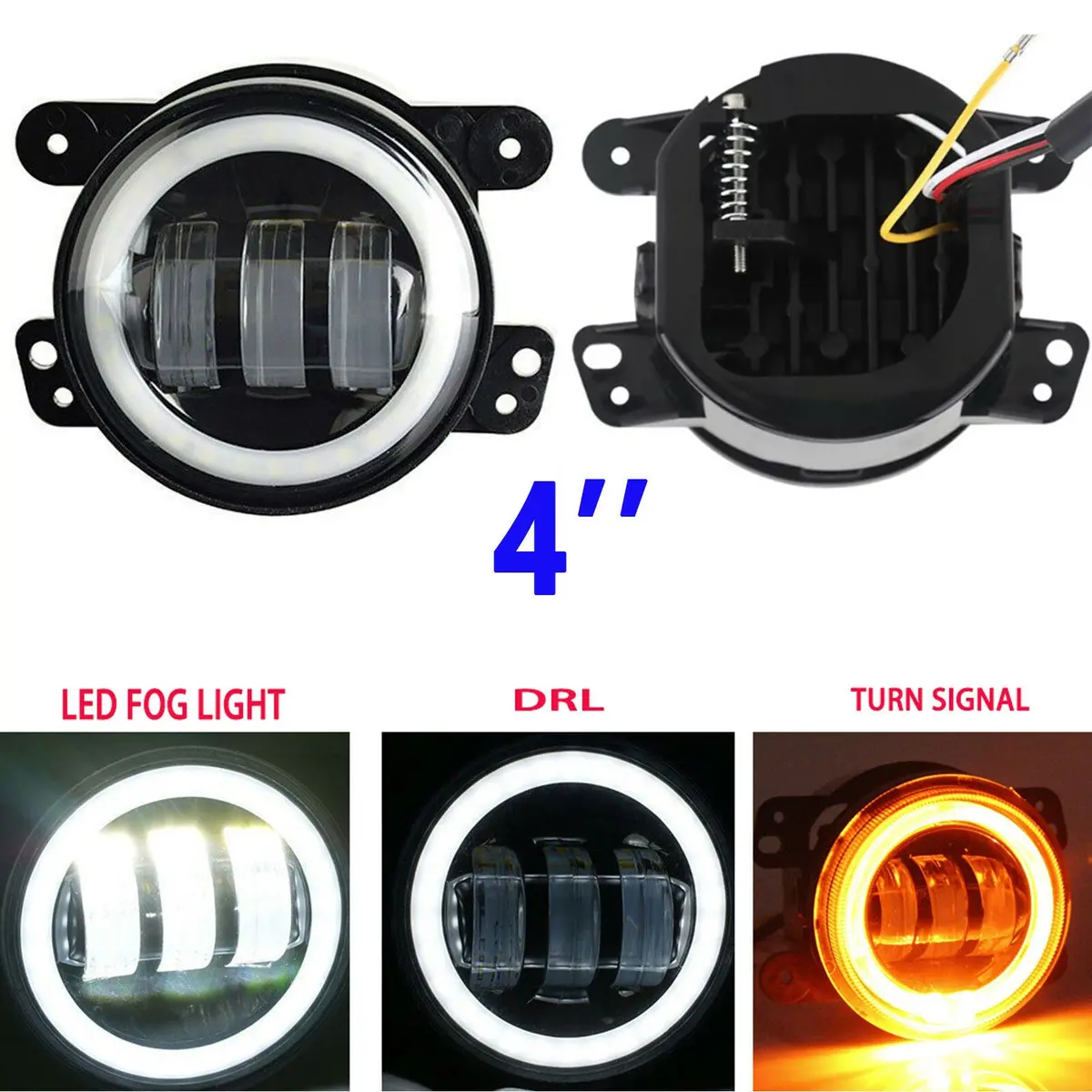 4 Inch Led Fog Lights For 2007-2018 Jeep Wrangler Jk Unlimited Jk | Front Bumper Replacements 60W White Cree Led Chip Driving Offroad Foglights 1
