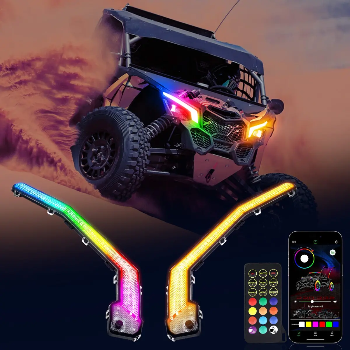 Rgb X3 Fang Lights Compatible With Can Am Maverick X3 Xds Xrs Max Turbo 2017-2023 | App & Remote Control Multicolor Led With Music Sync 1